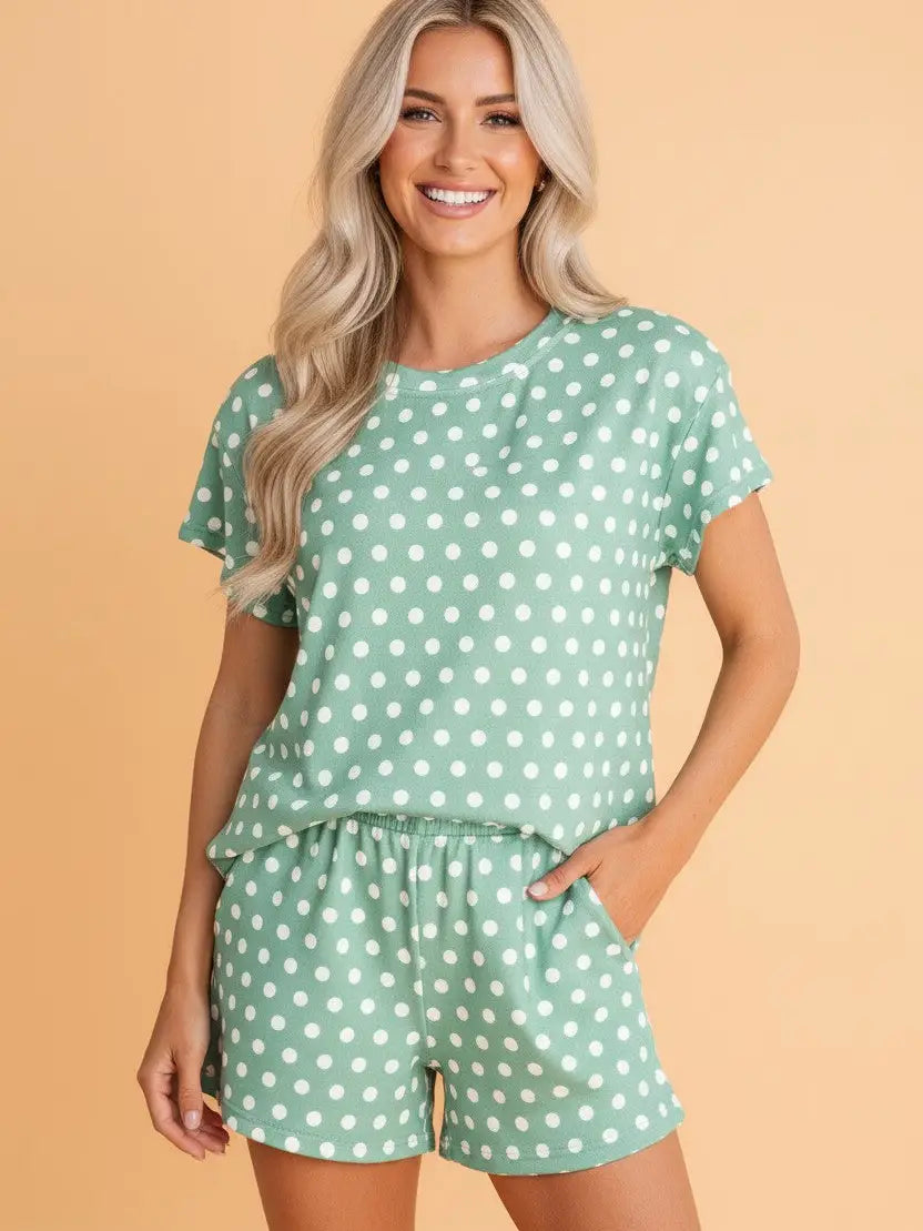 Green Short Sleeve Top & Shorts Set