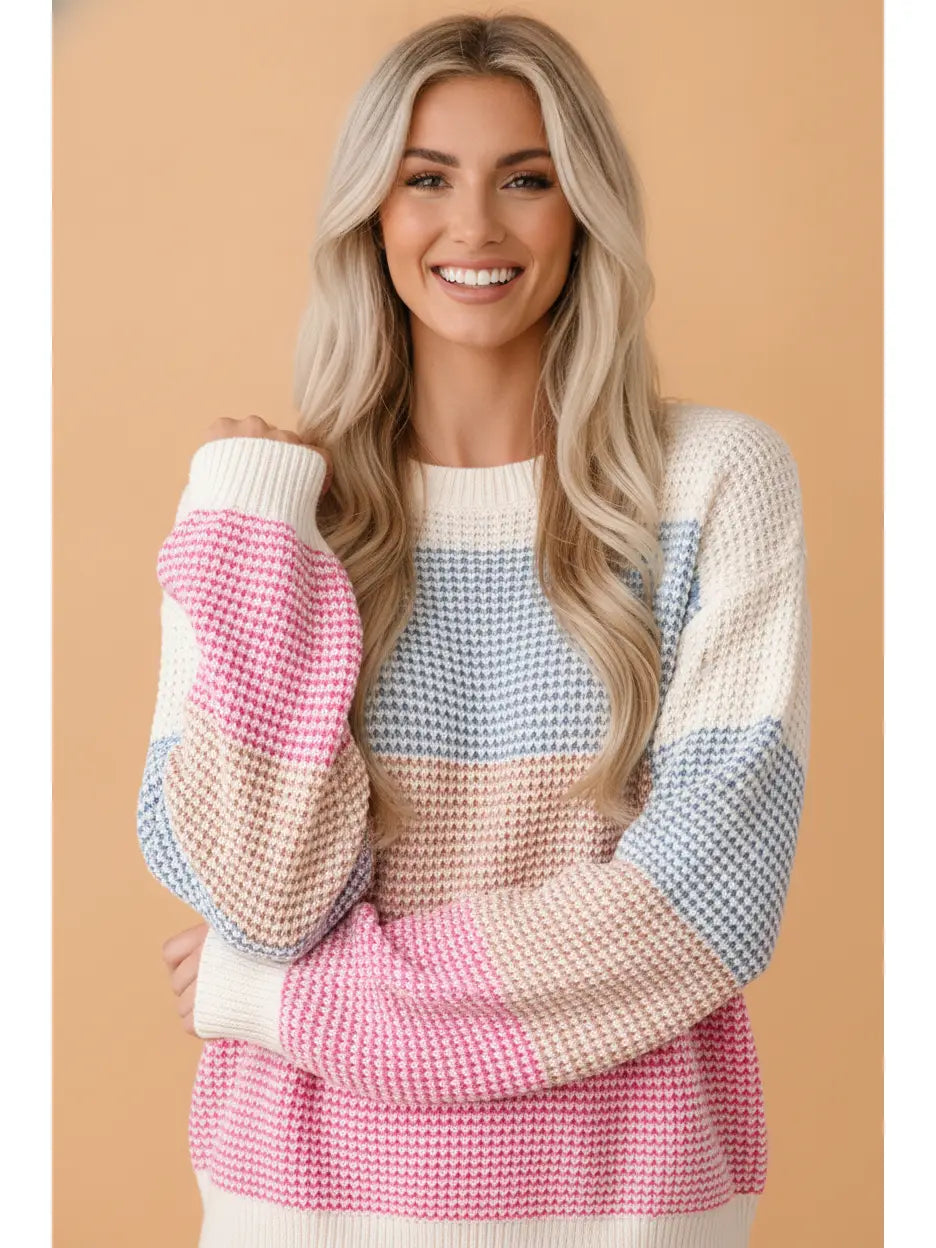 Waffle Stripe Drop Shoulder Sweater
