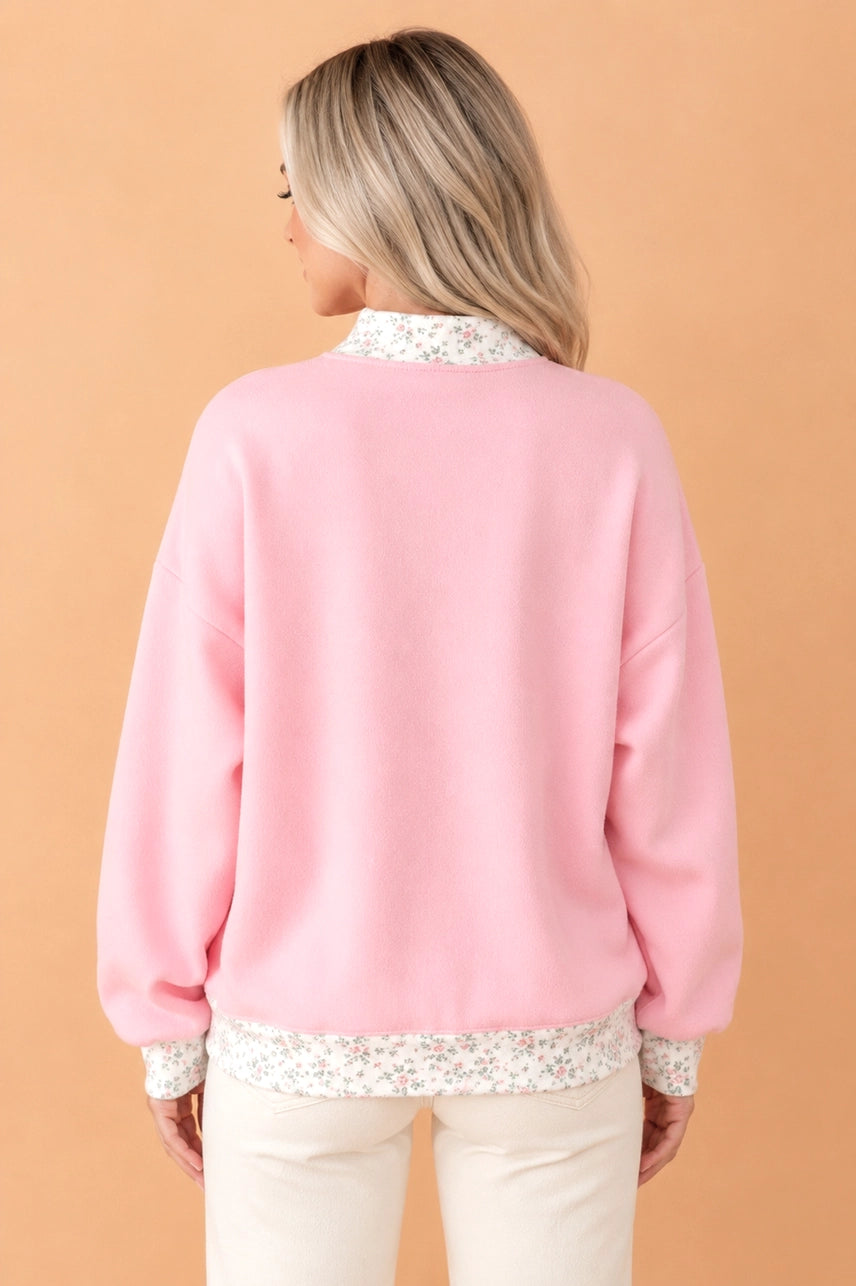 Lucky Floral Patch Mock Neck Sweatshirt