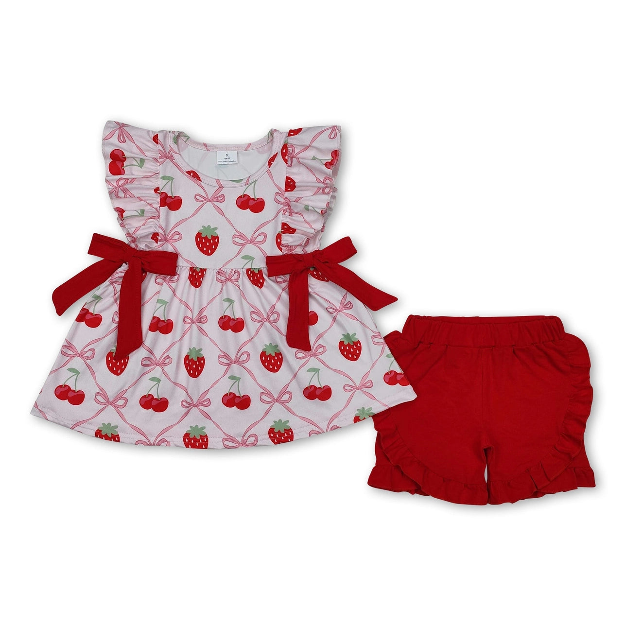 Bows, Cherries, & Strawberries Bow Top & Ruffle Shorts