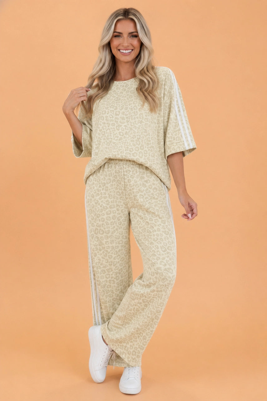 Apricot Leopard Varsity Stripe Top & Pants Set