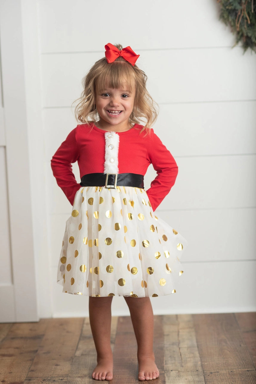 Santa Gold Dot Tulle Holiday Dress