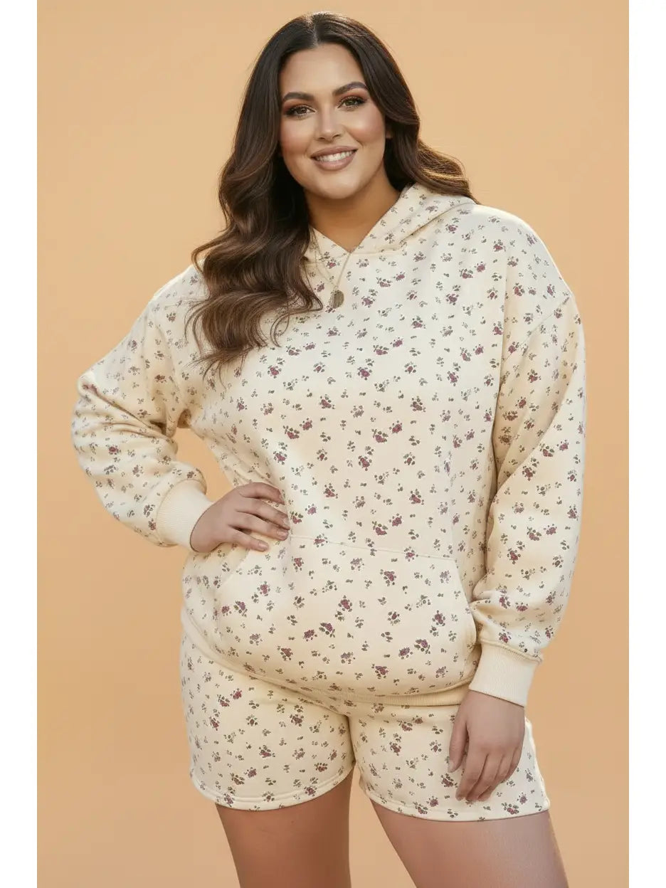 Floral Hoodie and Shorts Set - Curvy