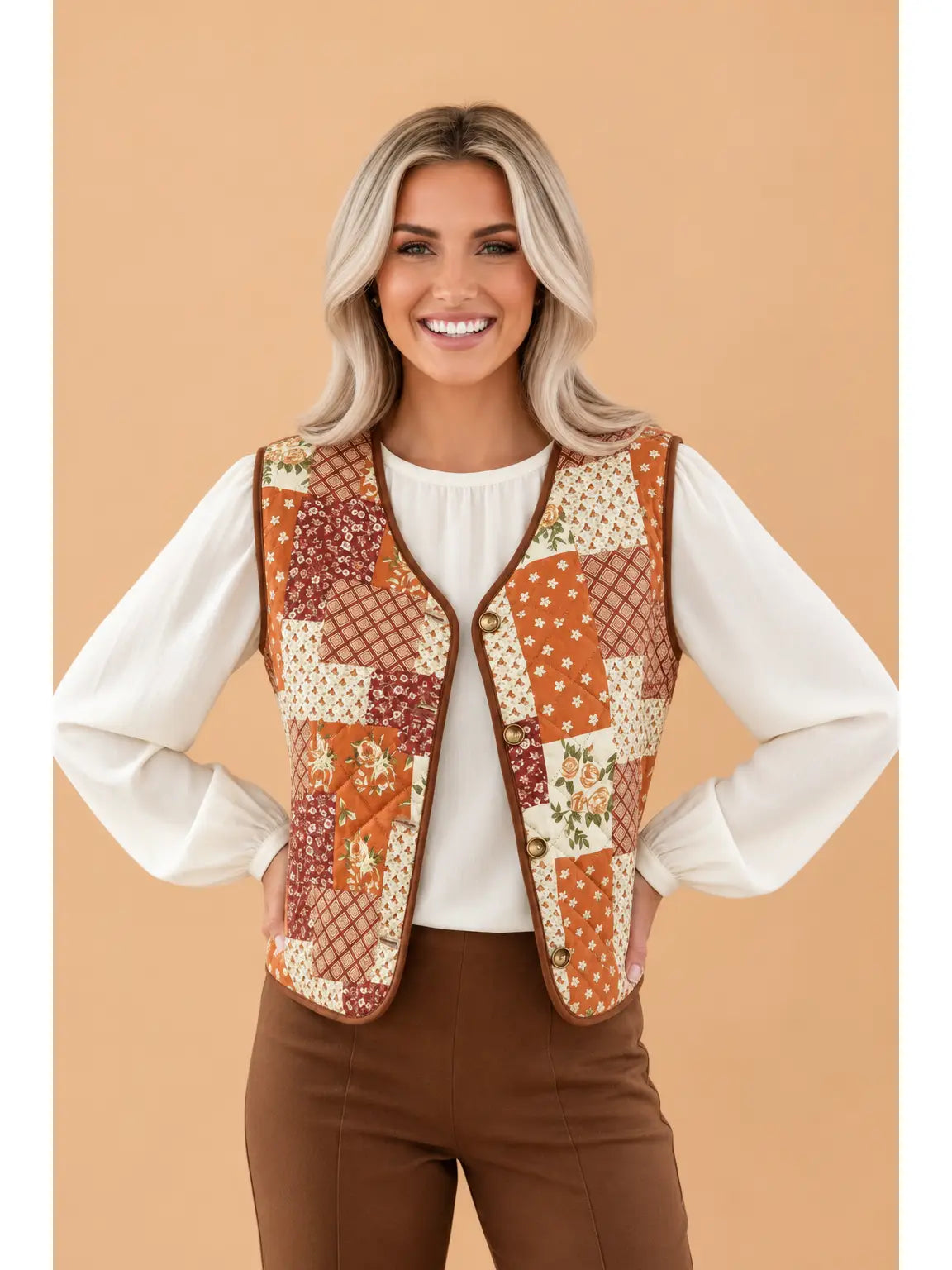 Floral Quilted Patchwork Buttoned Vest