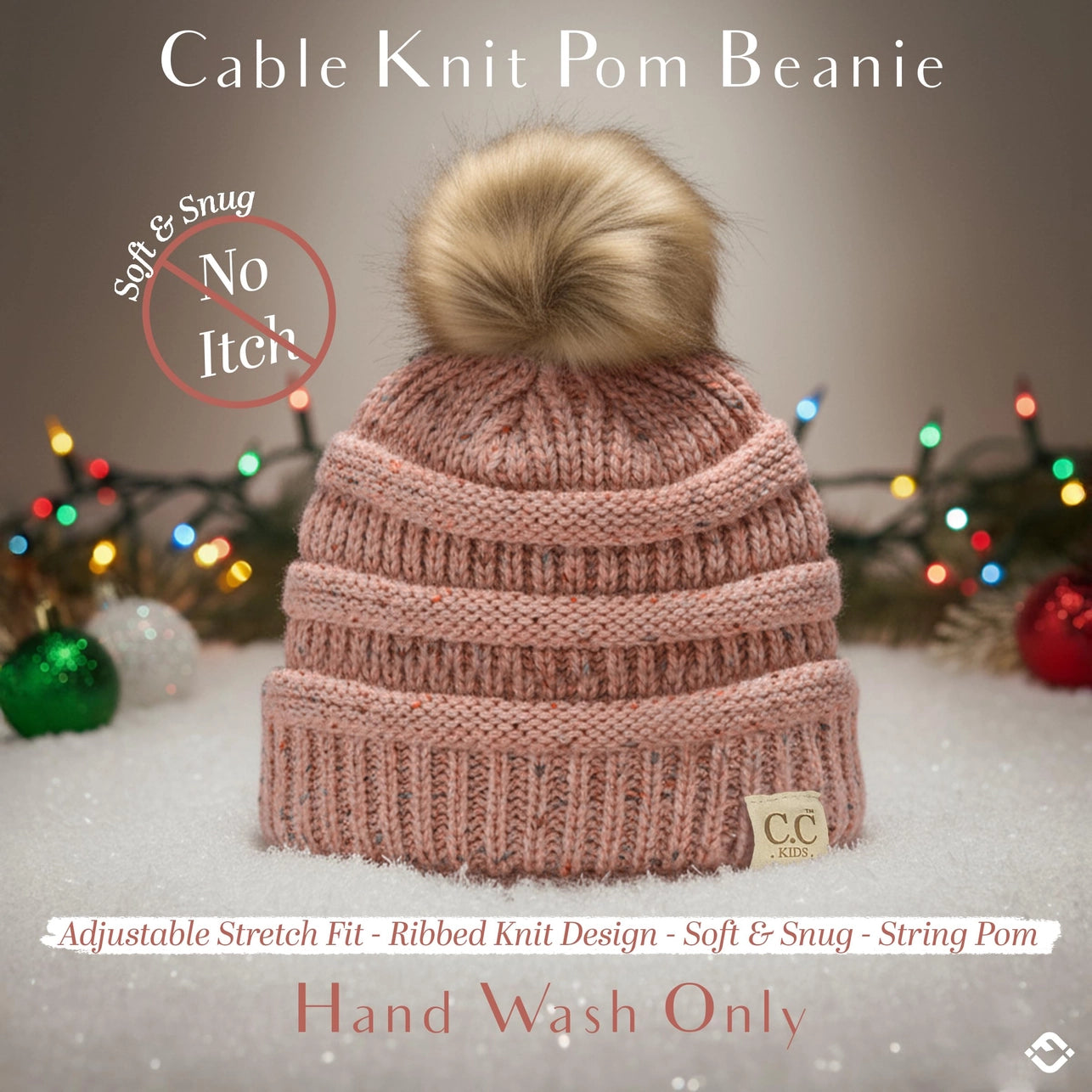 Toddler/Kids Cable Knit Pom Beanie - Indy Pink Confetti