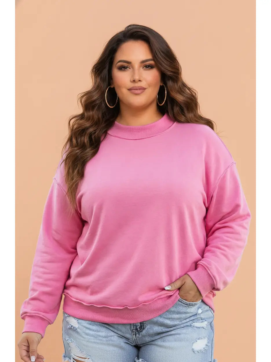 Bright Pink Reversible Exposed Seam Sweatshirt - Curvy