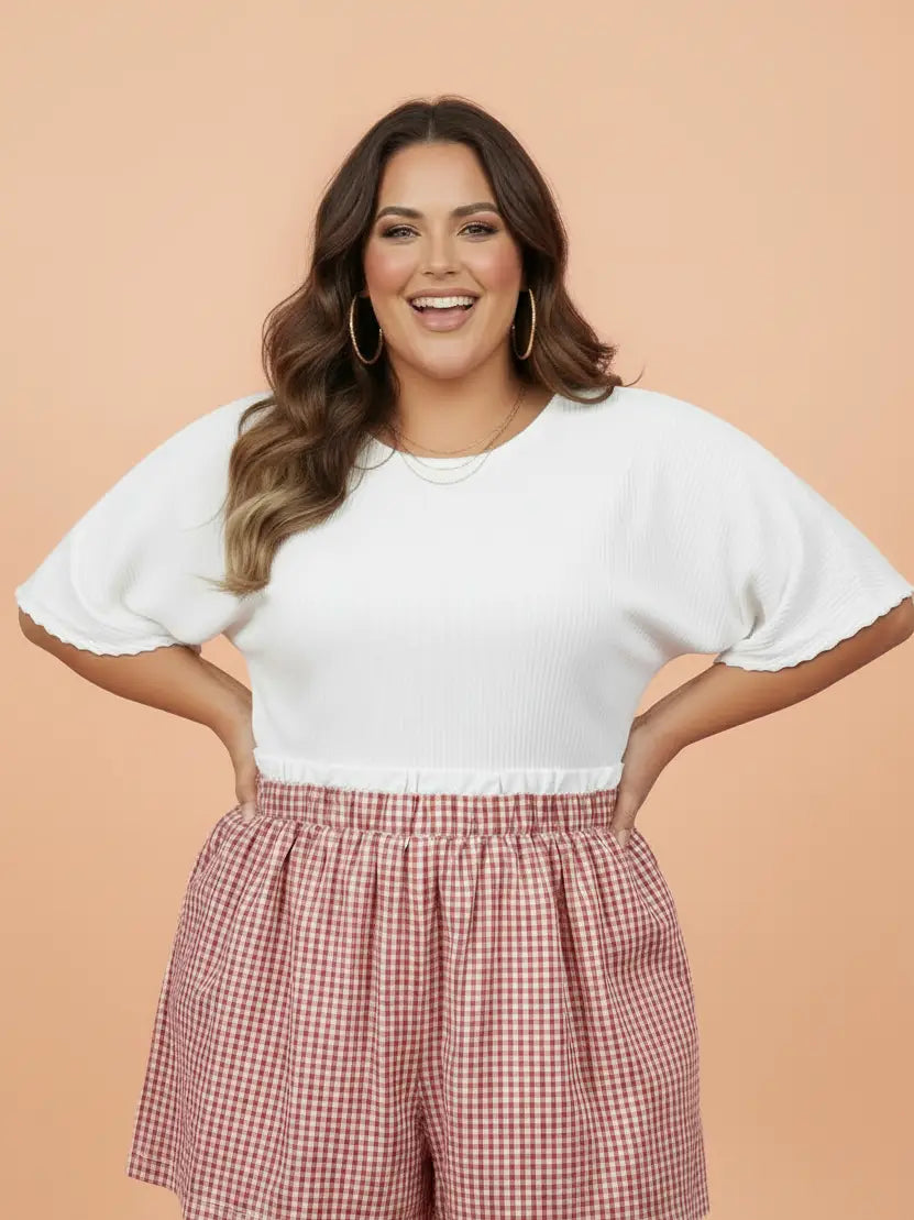 Red Gingham Ruffle Trim Boxer Shorts - Curvy