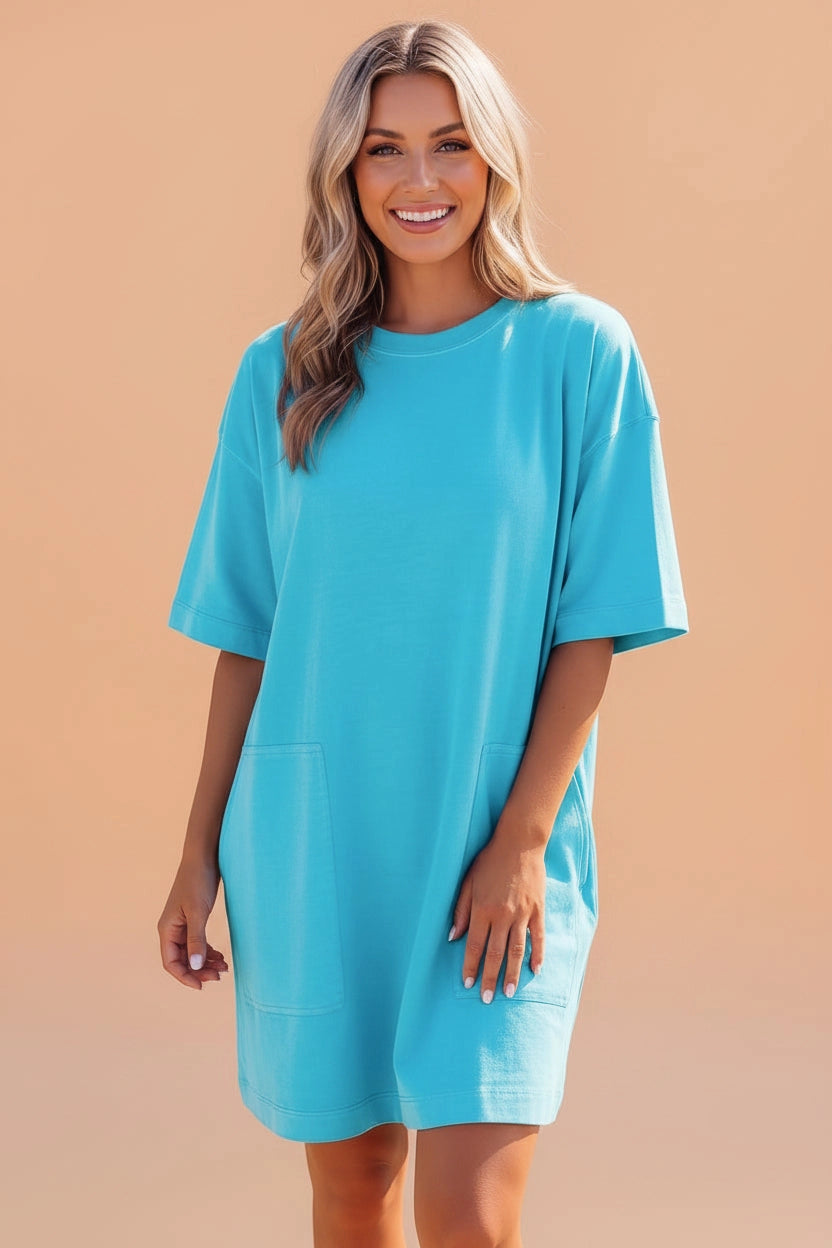 Turquoise Drop Shoulder T-Shirt Dress