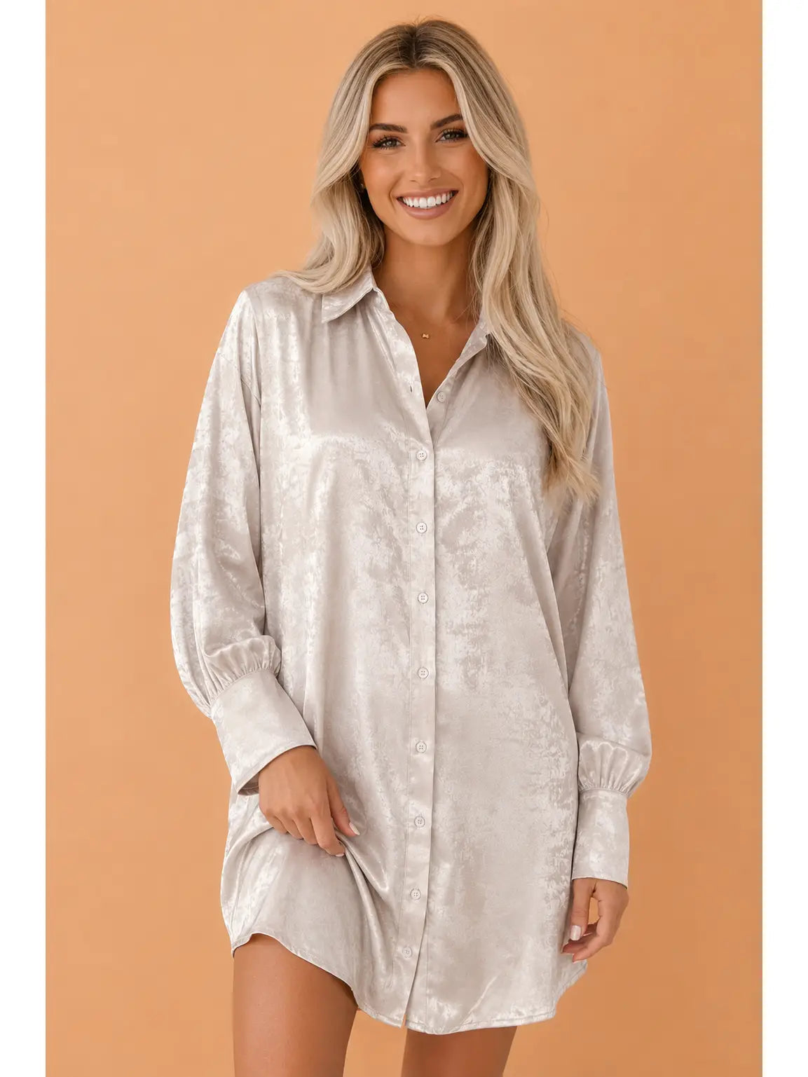 Metallic Long Sleeve Collared Dress