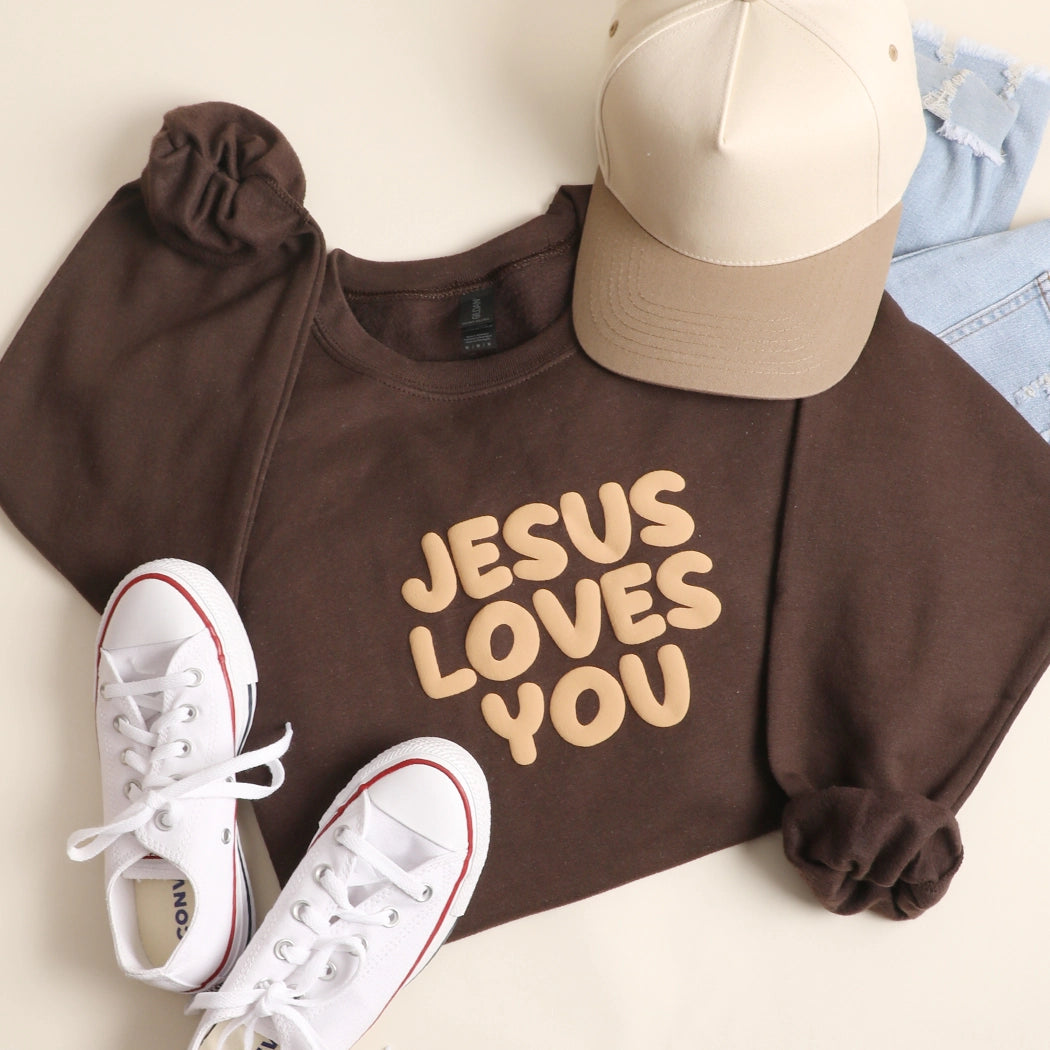 Jesus Loves You Puff Print Crewneck