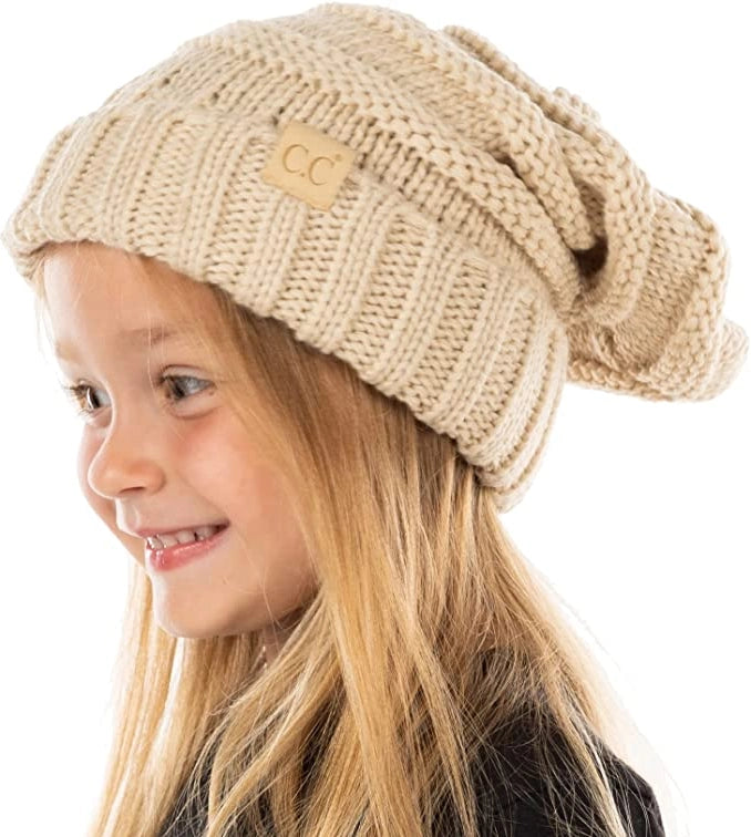 Toddler/Kids Oversized Cable Knit Beanie - Beige