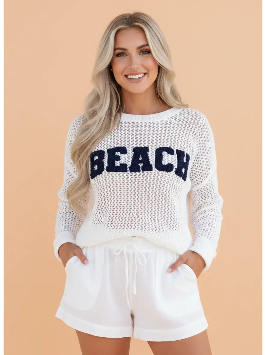 Beach Chenille Hollow Out Knit Sweater