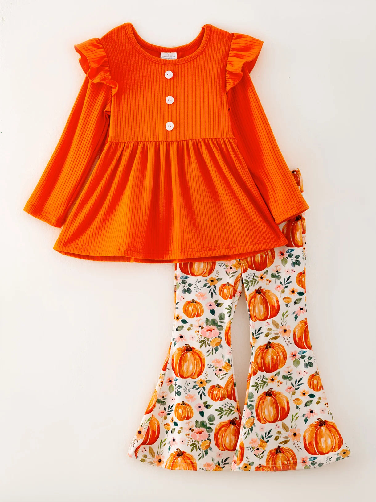 Ribbed Orange Top & Watercolor Pumpkin Flares
