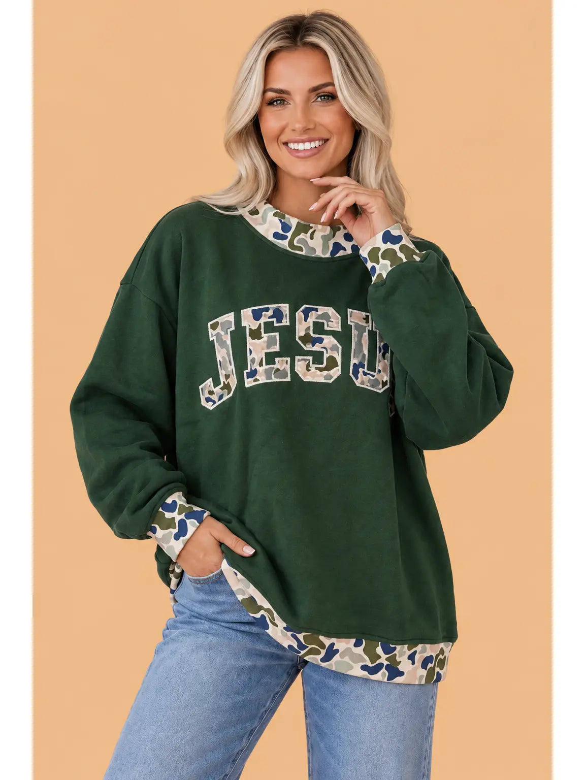 Jesus Print Mock Neck Sweatshirt