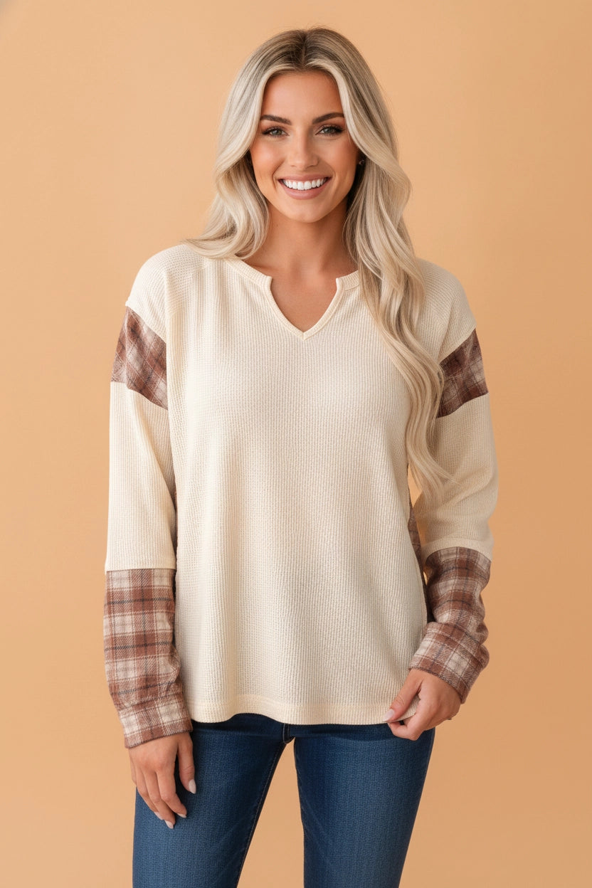 Plaid Patchwork Waffle Top
