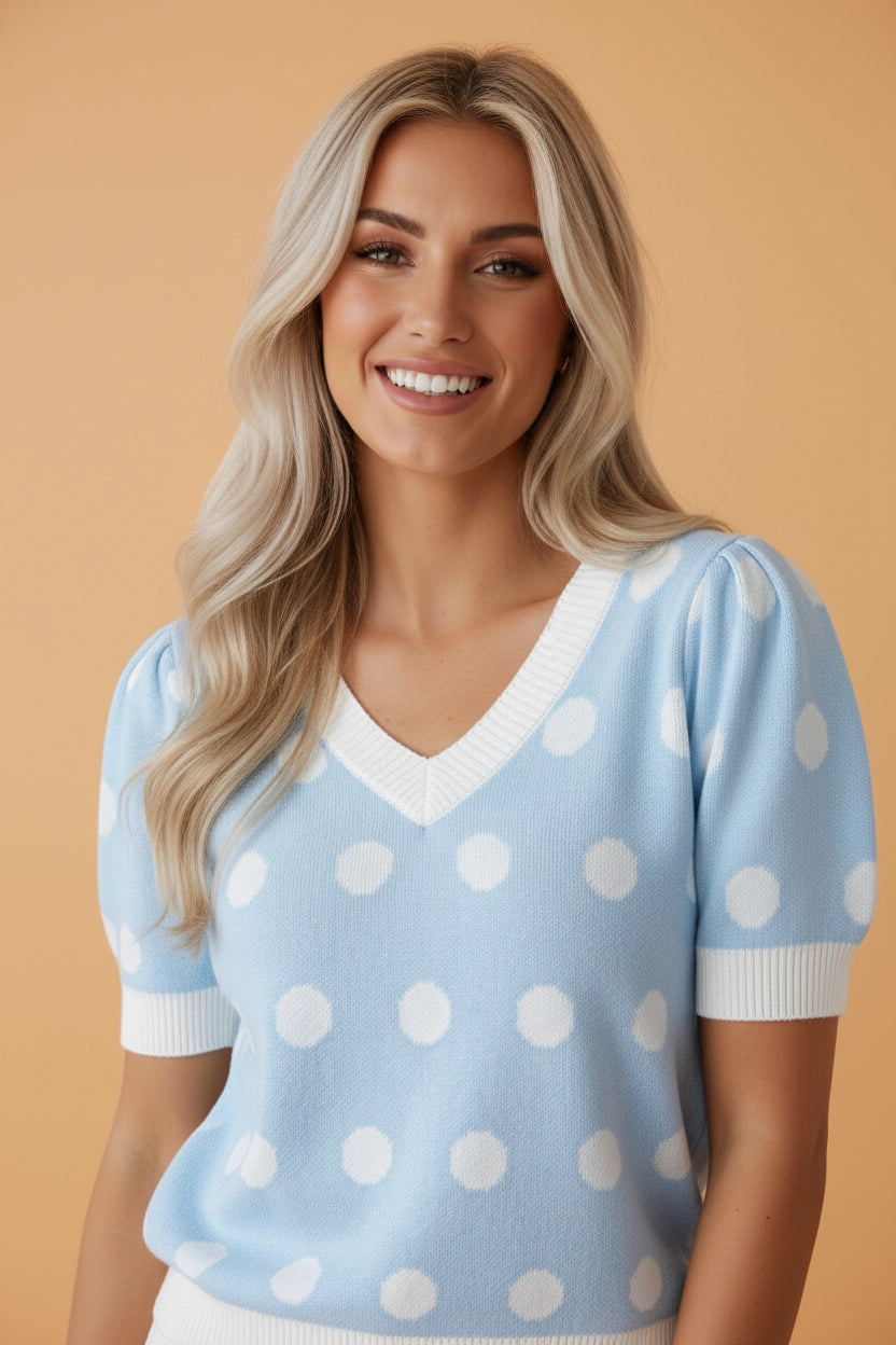 Blue Puff Sleeve Sweater