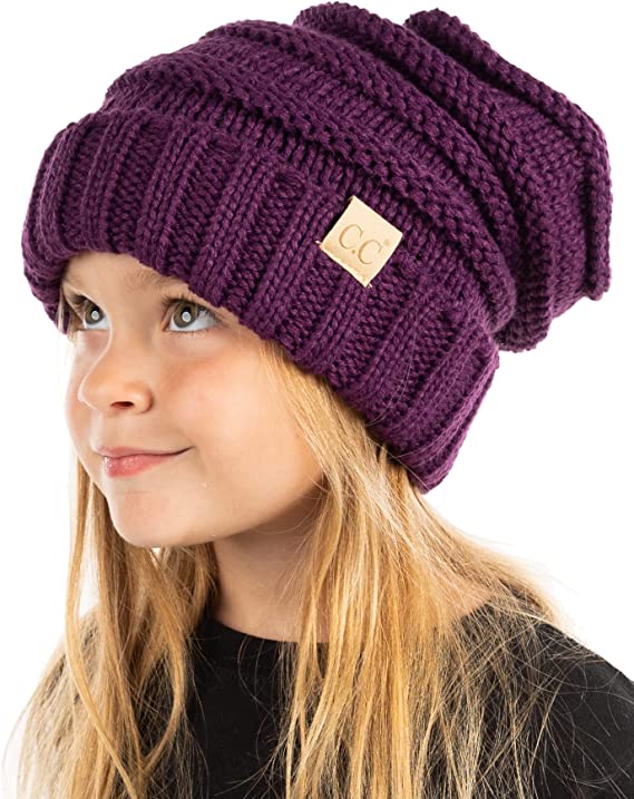 Toddler/Kids Oversized Cable Knit Beanie - Purple