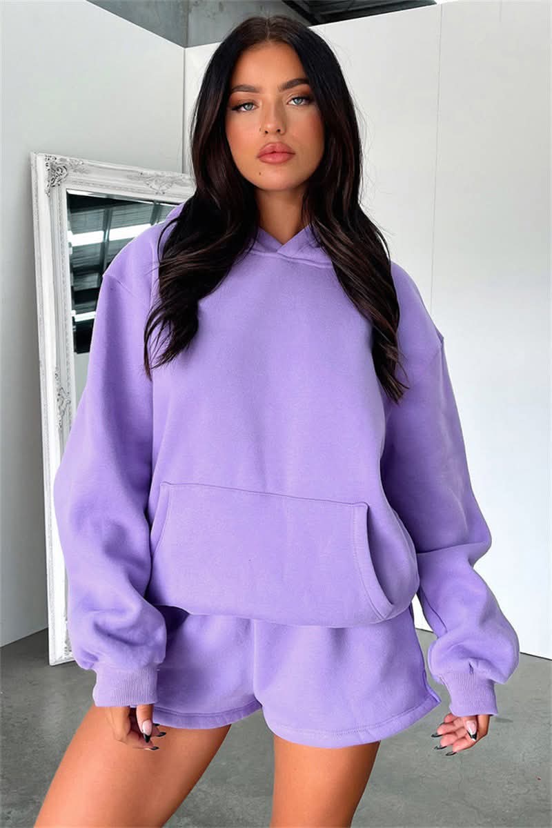 Solid Hoodie & Shorts Set