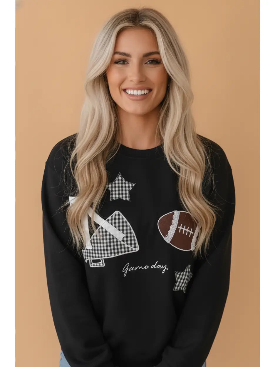 Gingham Patch Black Game Day Sweatshirt