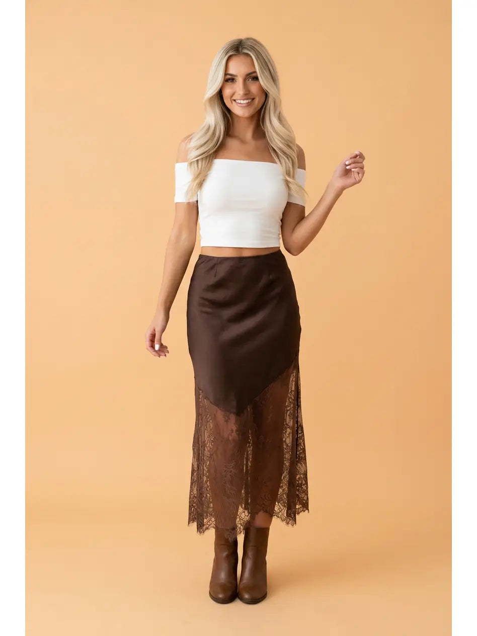 Dark Brown Lace Hem Skirt