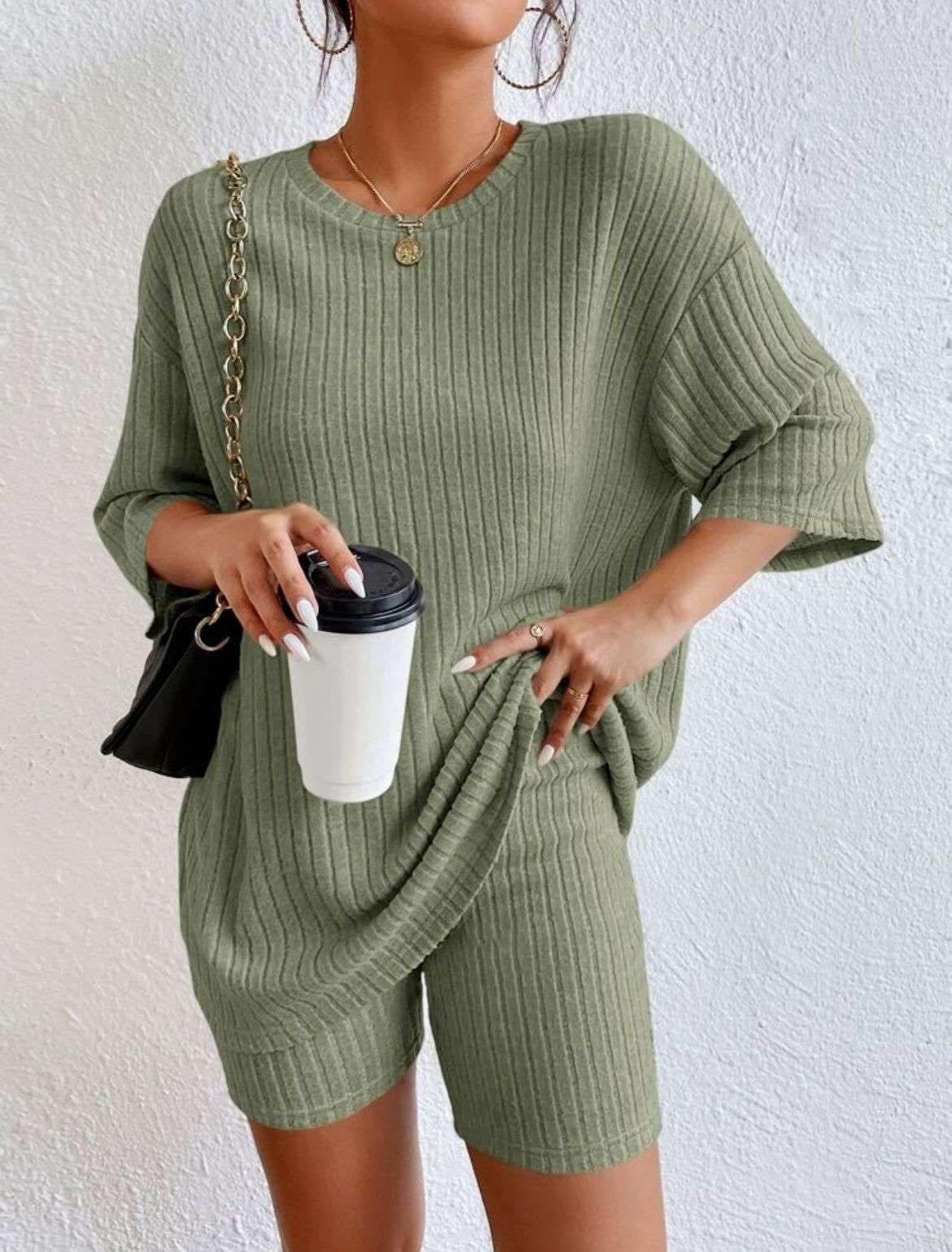 Oversized Ribbed Tee + Biker Shorts