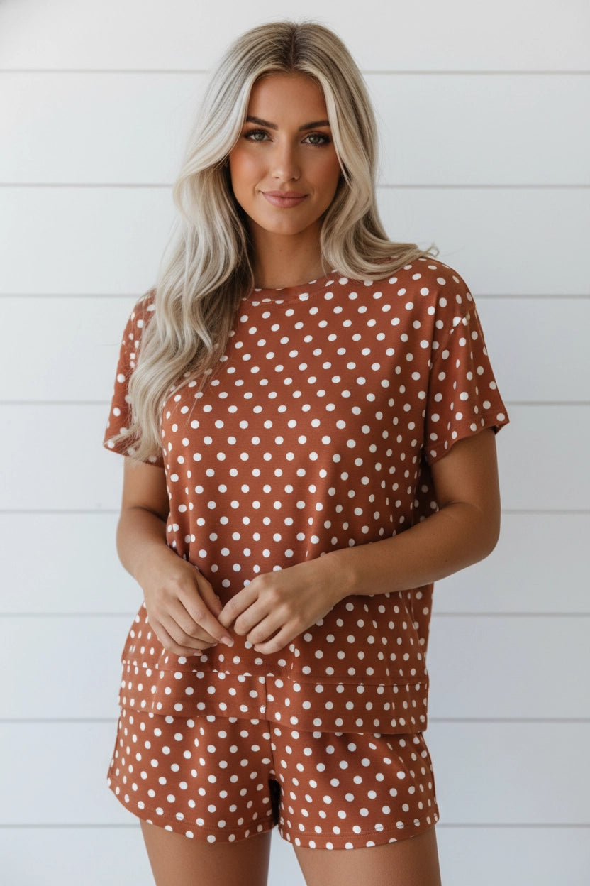 Brown Short Sleeve Top & Shorts Set