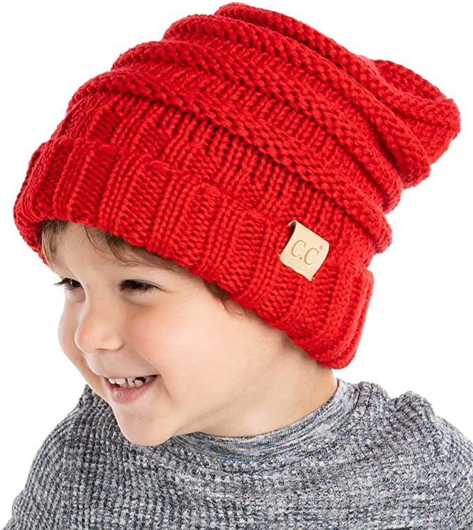 Toddler/Kids Oversized Cable Knit Beanie - Red