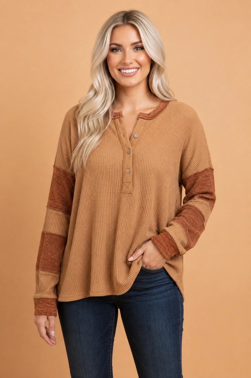 Waffle Knit Exposed Seam Top