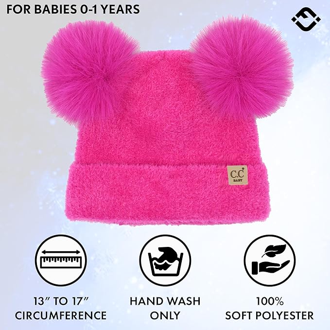 Infant Double Pom Chenille Beanie - Hot Pink