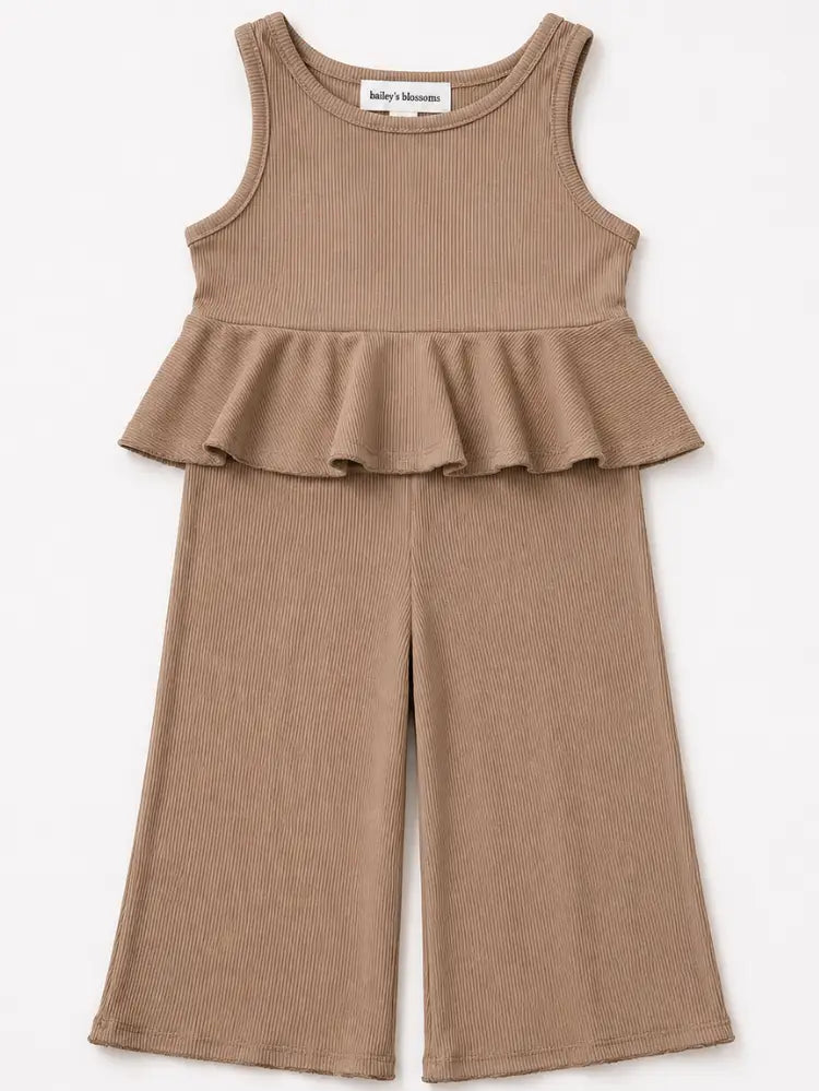 Oatmilk Peplum Two-Piece Wide Leg Set