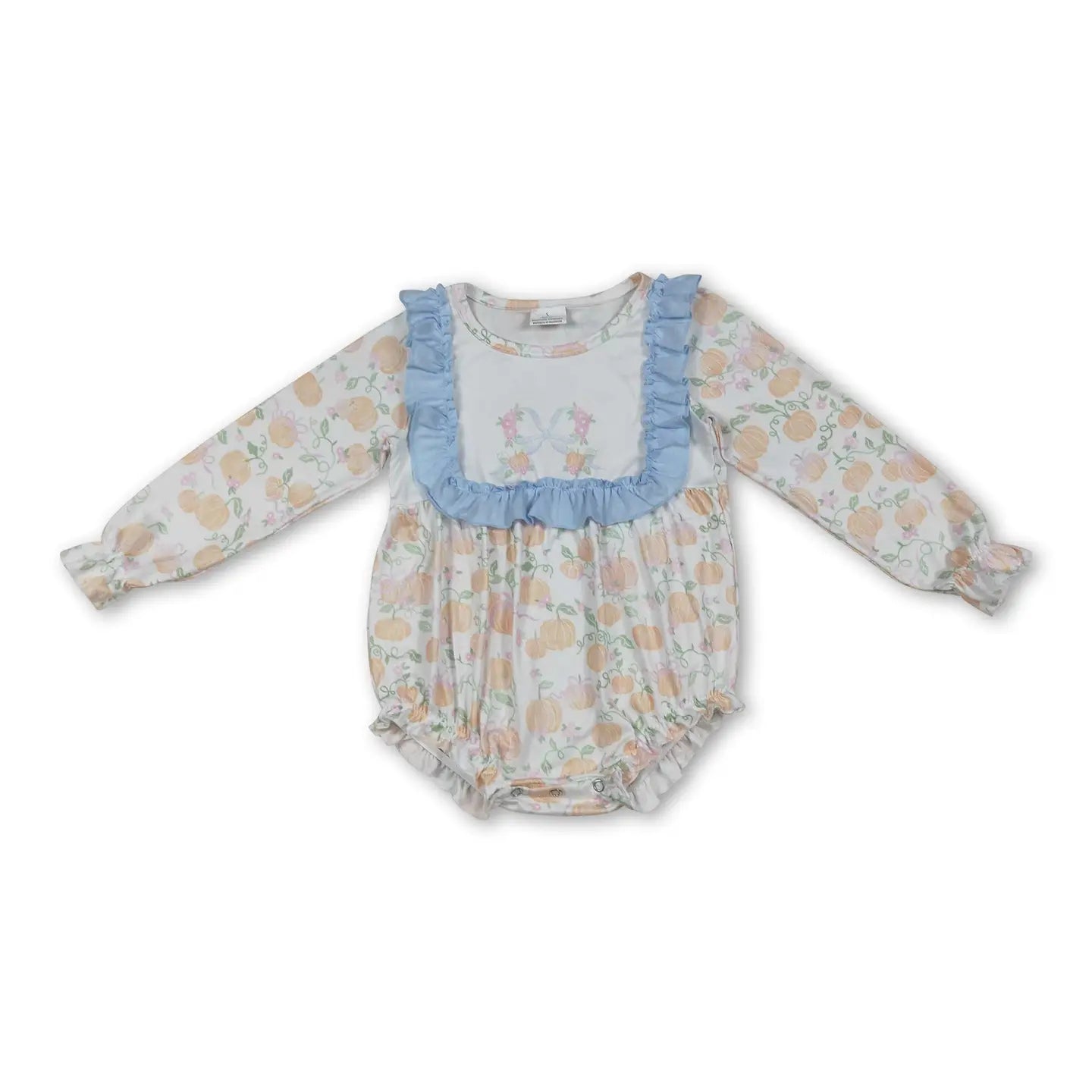 Blue Ruffle Pumpkin Floral Romper