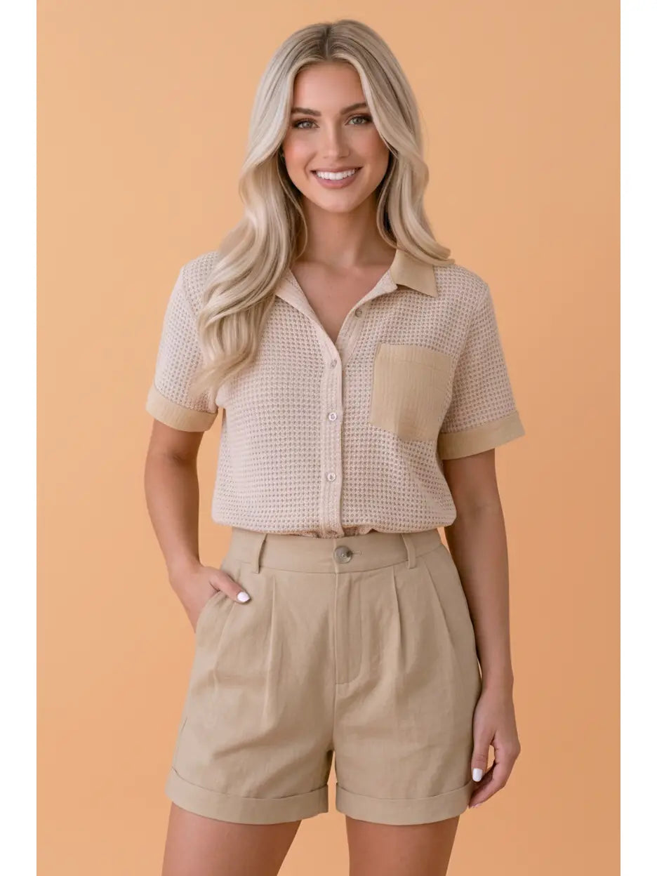 Gauze Waffle Button Down Shirt