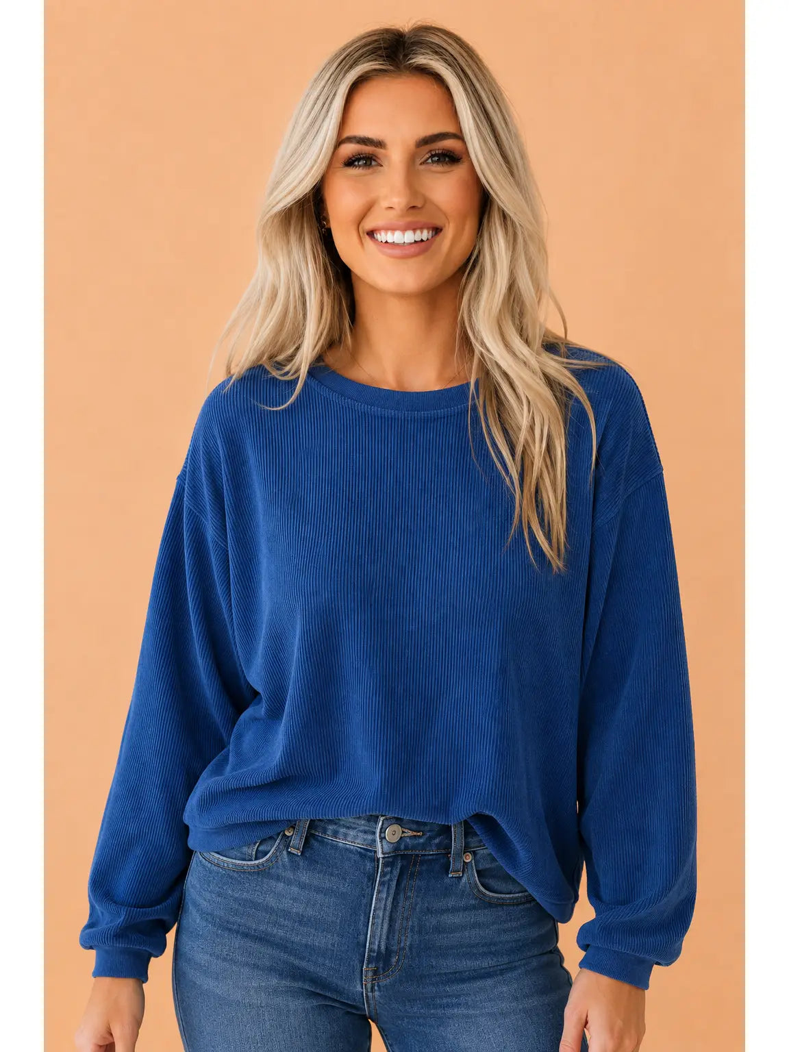 Blue Ribbed Corduroy Sweatshirt