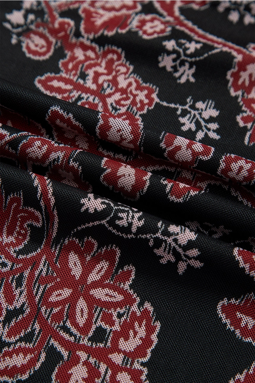 Retro Floral Mesh Maxi Dress