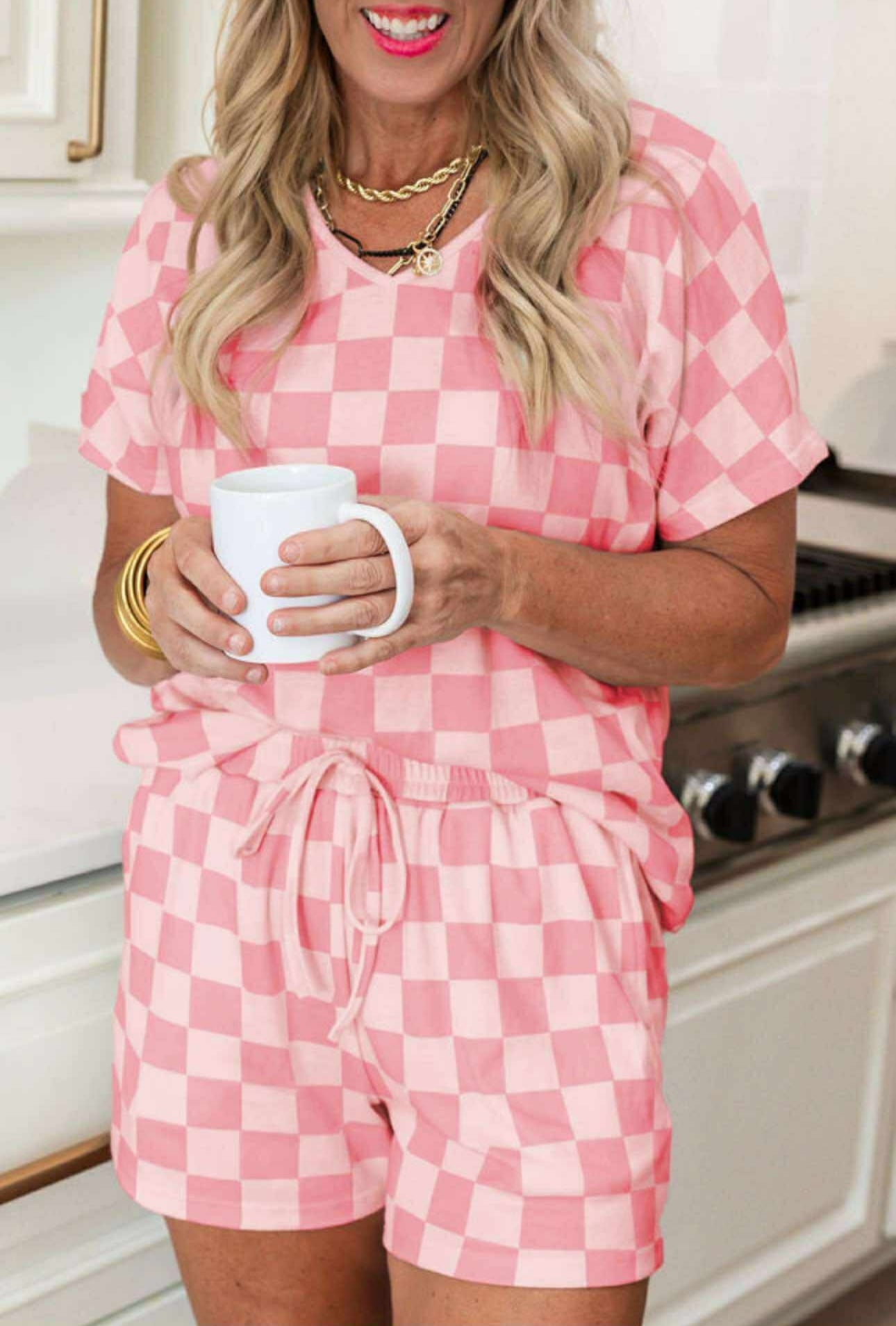 Basic Checkered Tee & Shorts Set