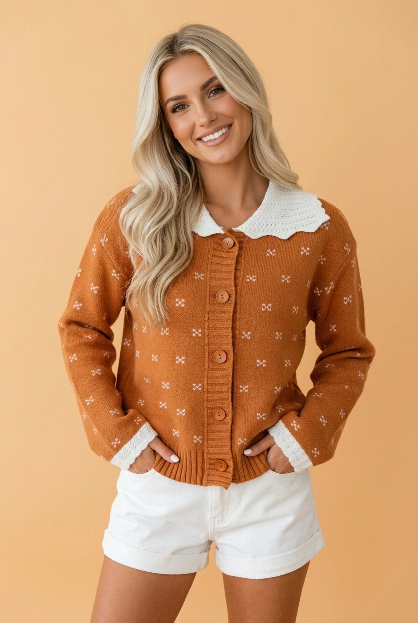 Colorblock Peter Pan Collar Buttoned Cardigan