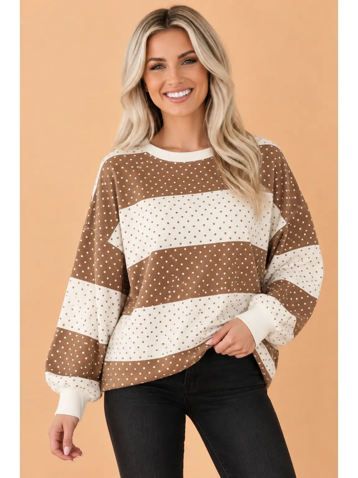 Brown Polka Dot Colorblock Top