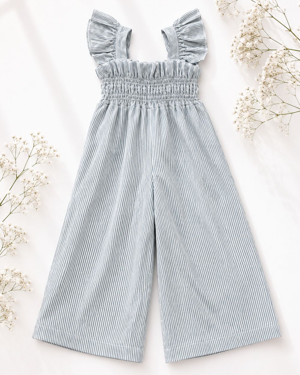 Sage Pinstripe Smocked Jumpsuit