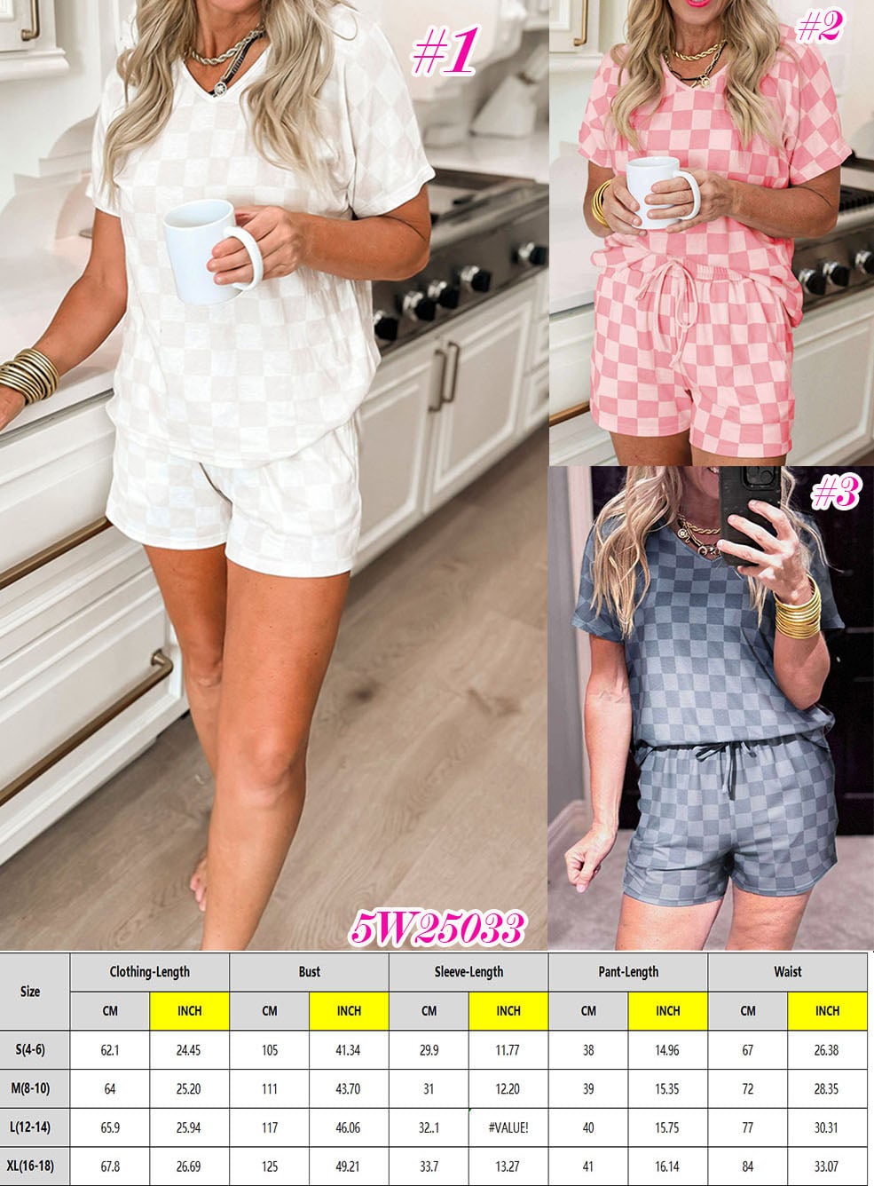 Basic Checkered Tee & Shorts Set