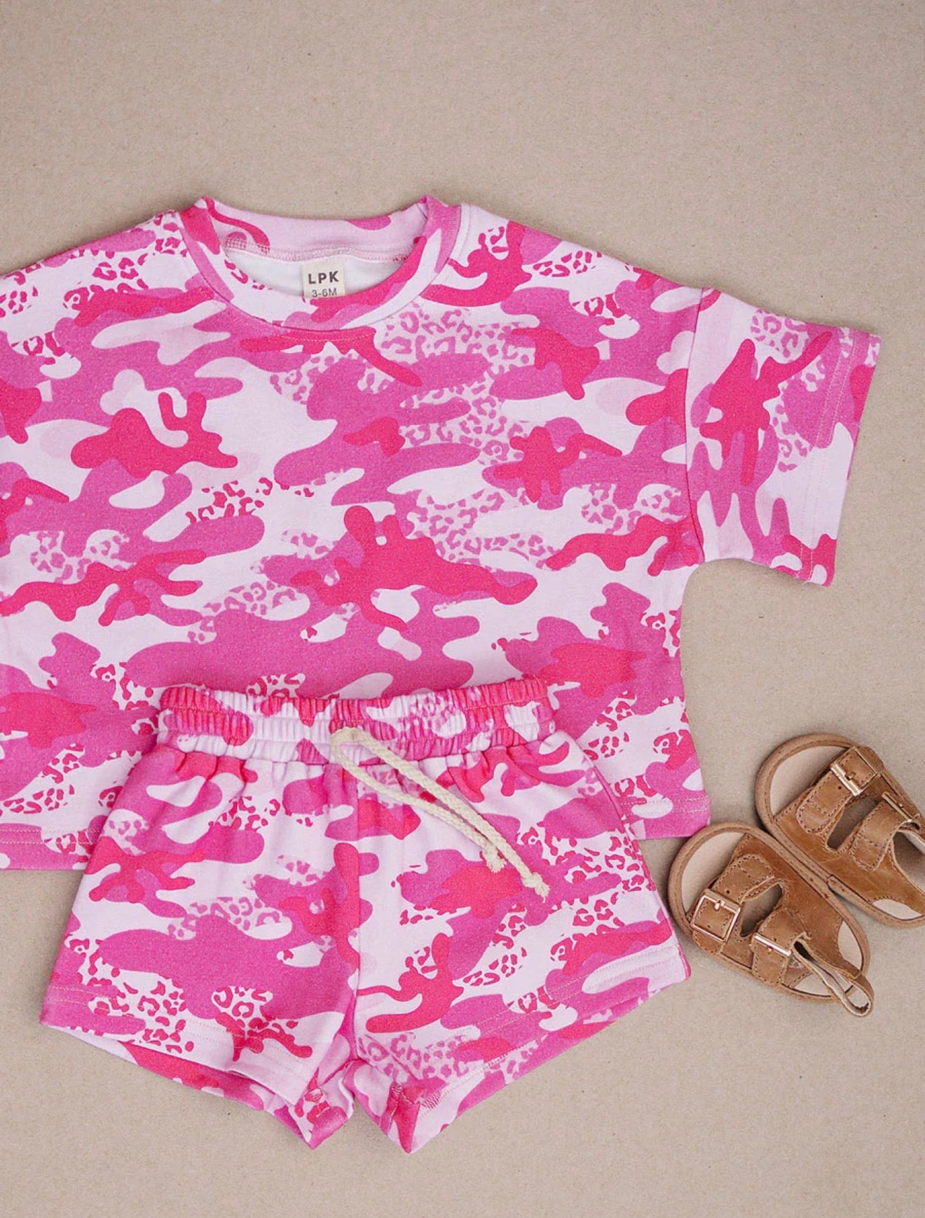 Pink Leopard Camo Shorts Set