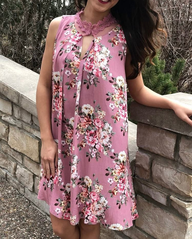 Pink Floral Keyhole Dress