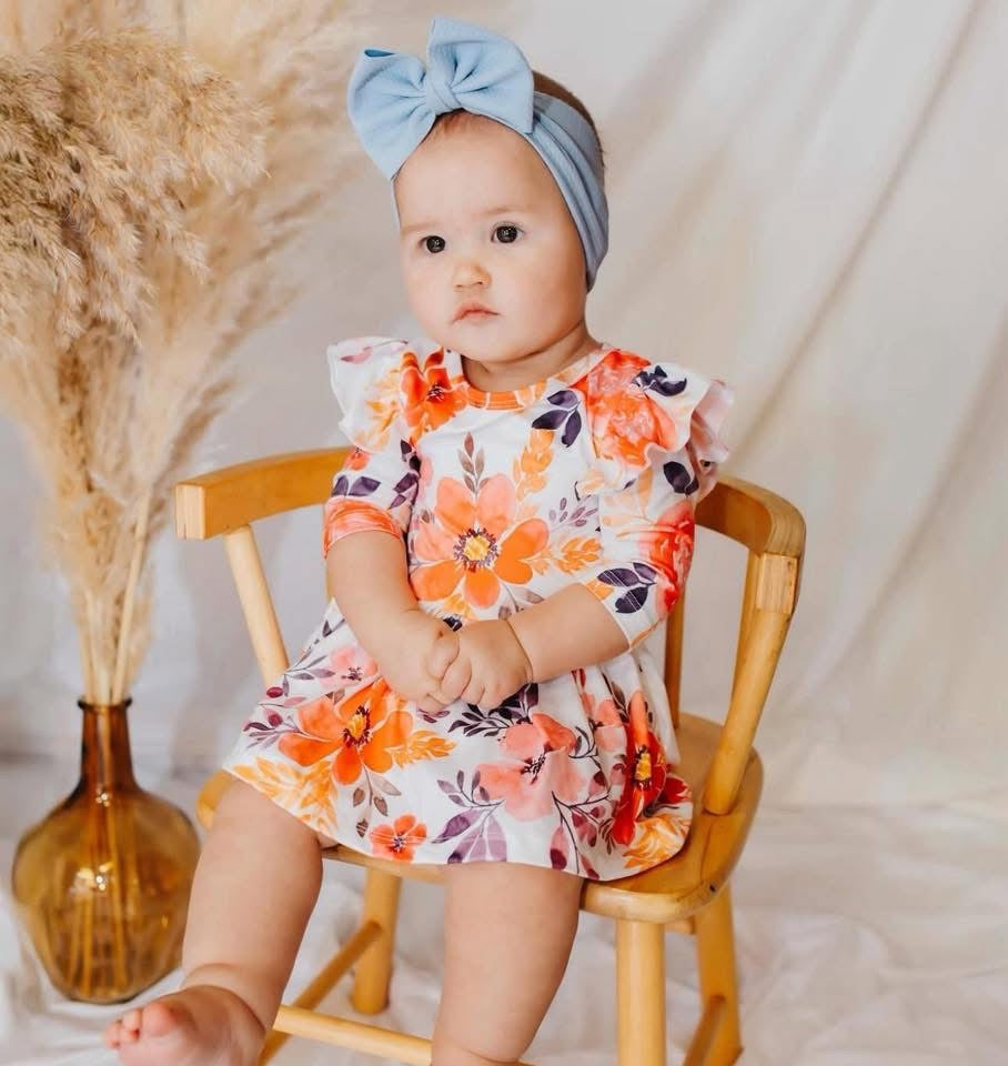 Fall Floral Bodysuit Twirl Dress