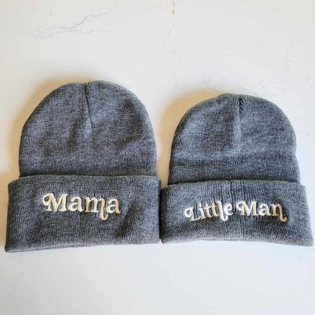 Mama & Little Man Embroidered Beanies