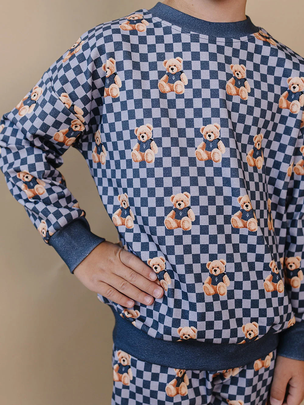 Checkered Blue Bear Jogger Set
