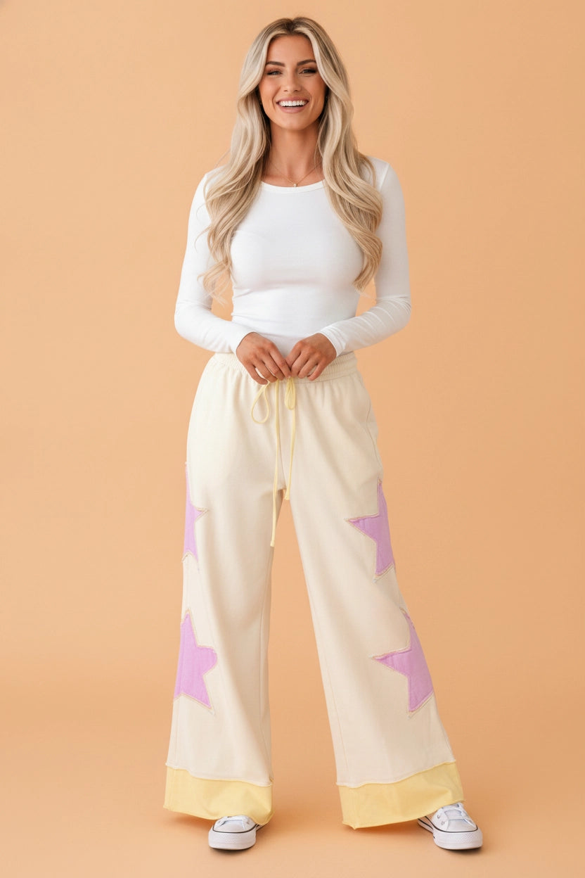 Star Patchwork Exposed Seam Wide Leg Pants