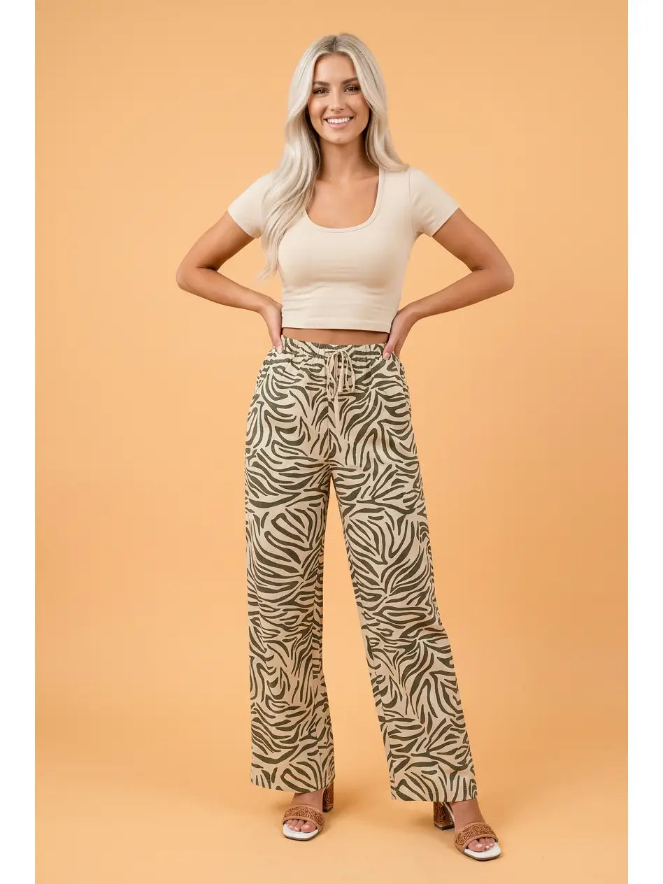 Zebra Drawstring High Waist Pants