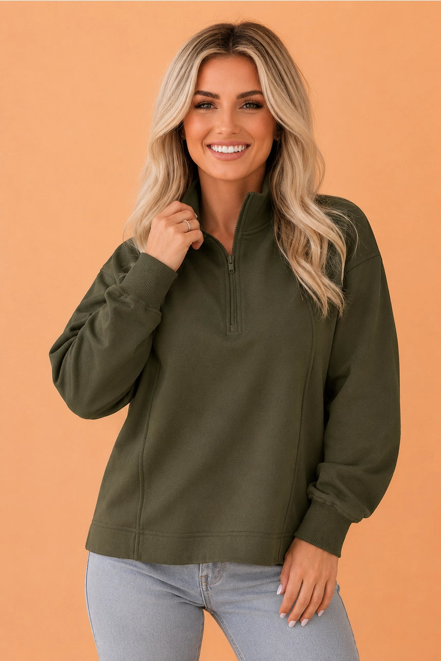 Green 1/4 Zip Drop Shoulder Sweatshirt