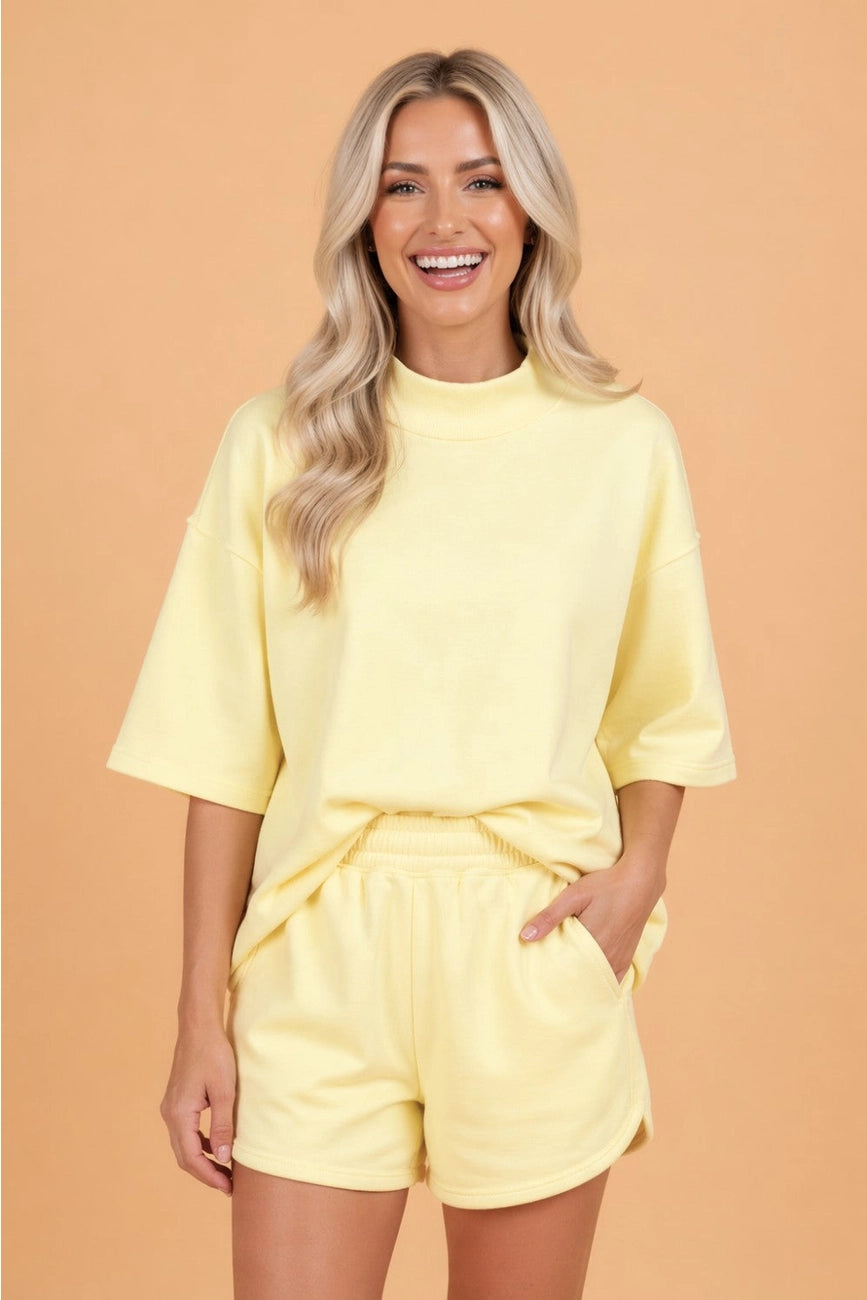 Yellow Mock Neck Tunic Top & Shorts Set