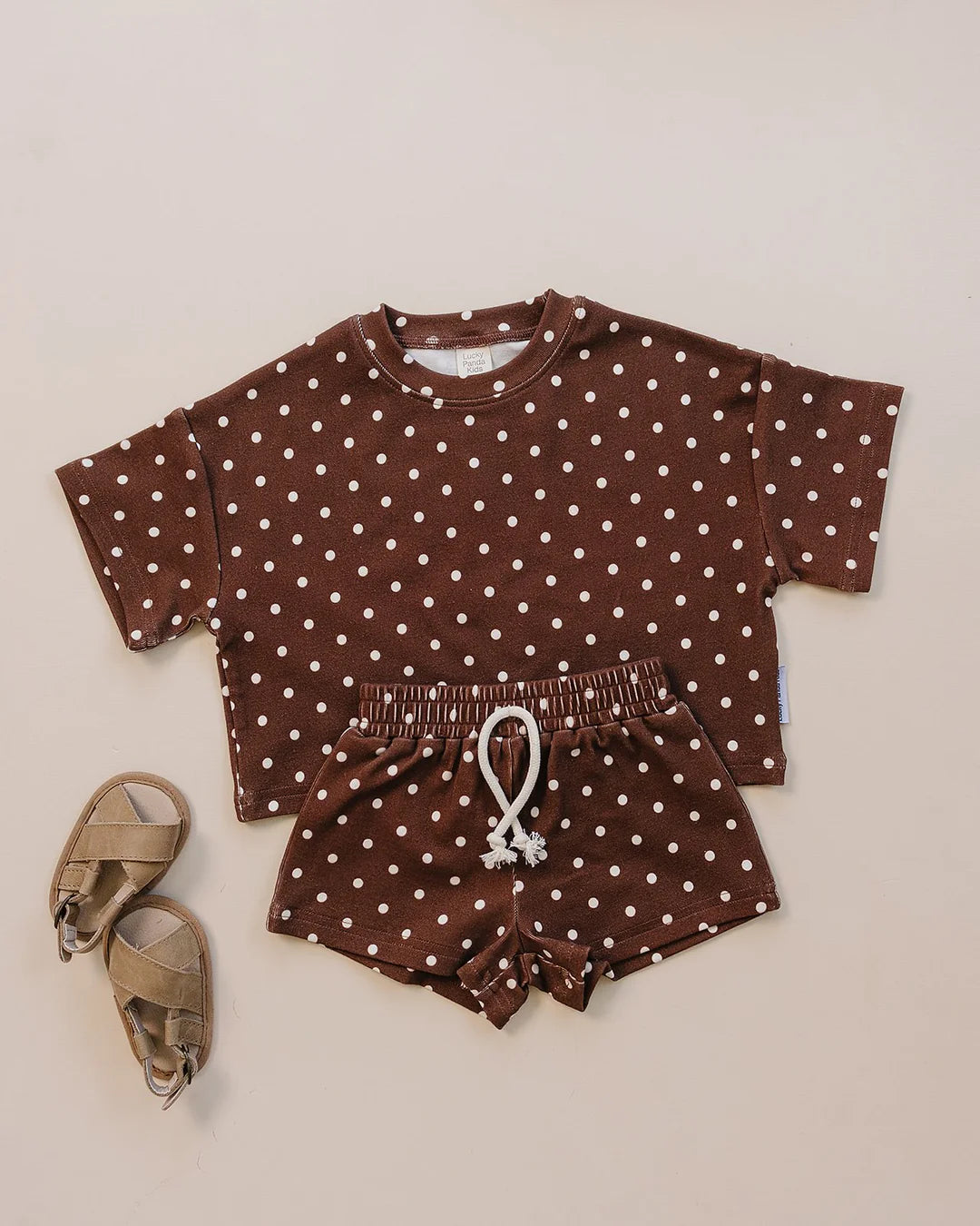 Brown Polka Dot Shorts Set
