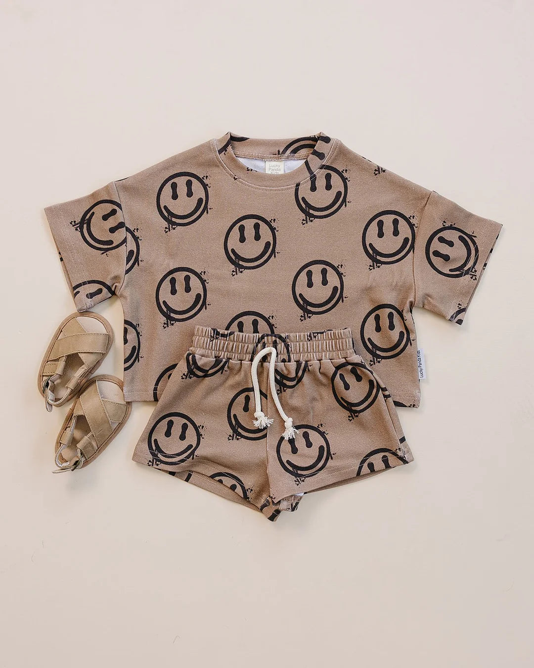 Brown Smiley Shorts Set